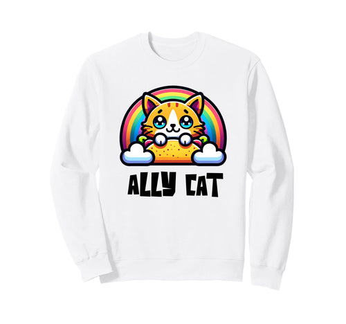 Gay Pride Ally Cat Rainbow Sweatshirt - Casual Everyday Wear for Adults - T-Shirt, Sweatshirt, Hoodie
