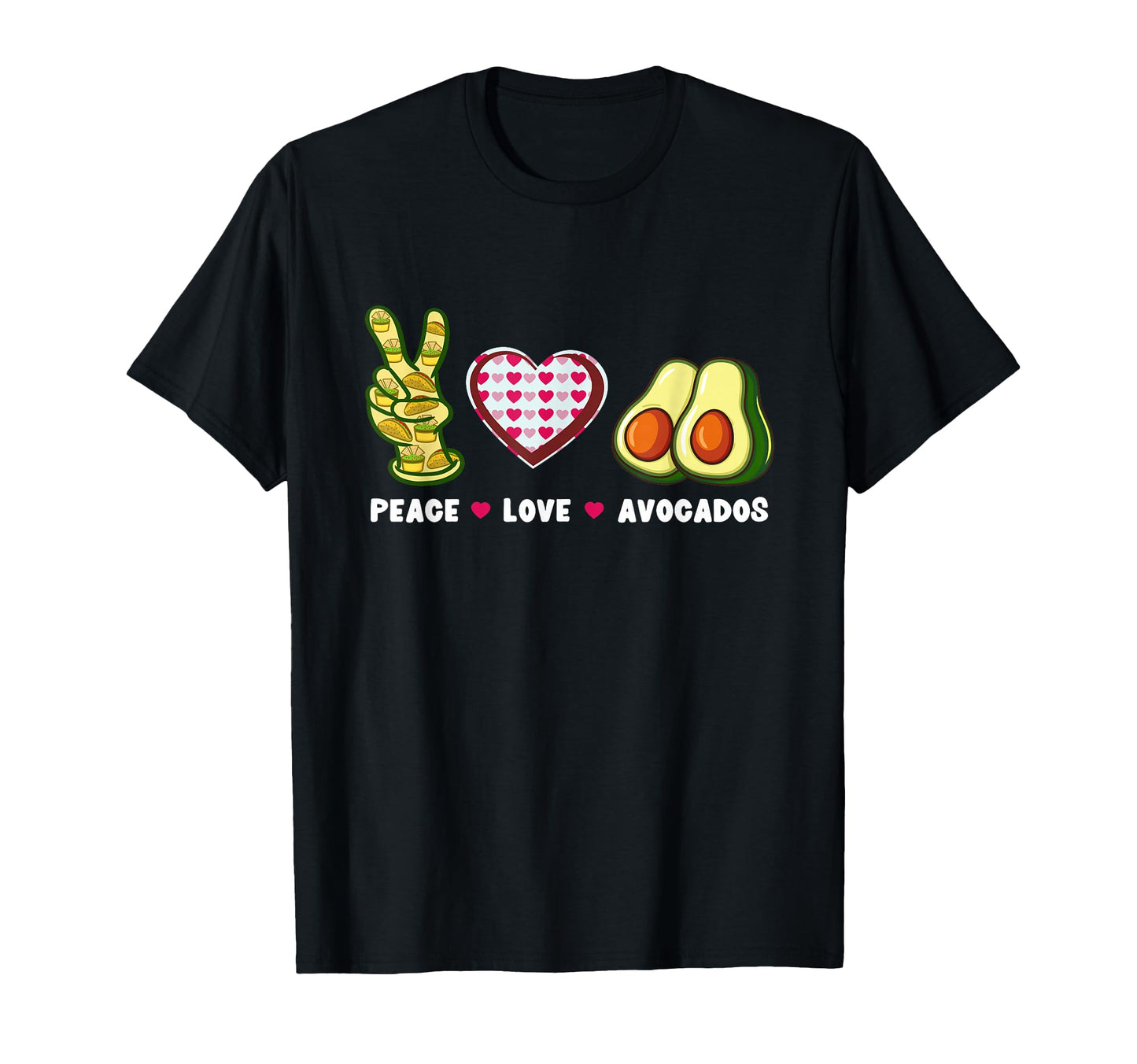 Peace Love Avocados Vegetarian T-Shirt - Graphic Print for Adults - T-Shirt, Sweatshirt, Hoodie