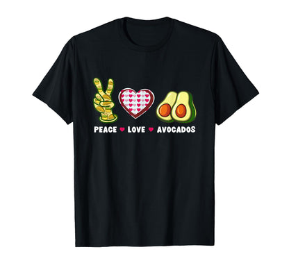 Peace Love Avocados Vegetarian T-Shirt - Graphic Print for Adults - T-Shirt, Sweatshirt, Hoodie