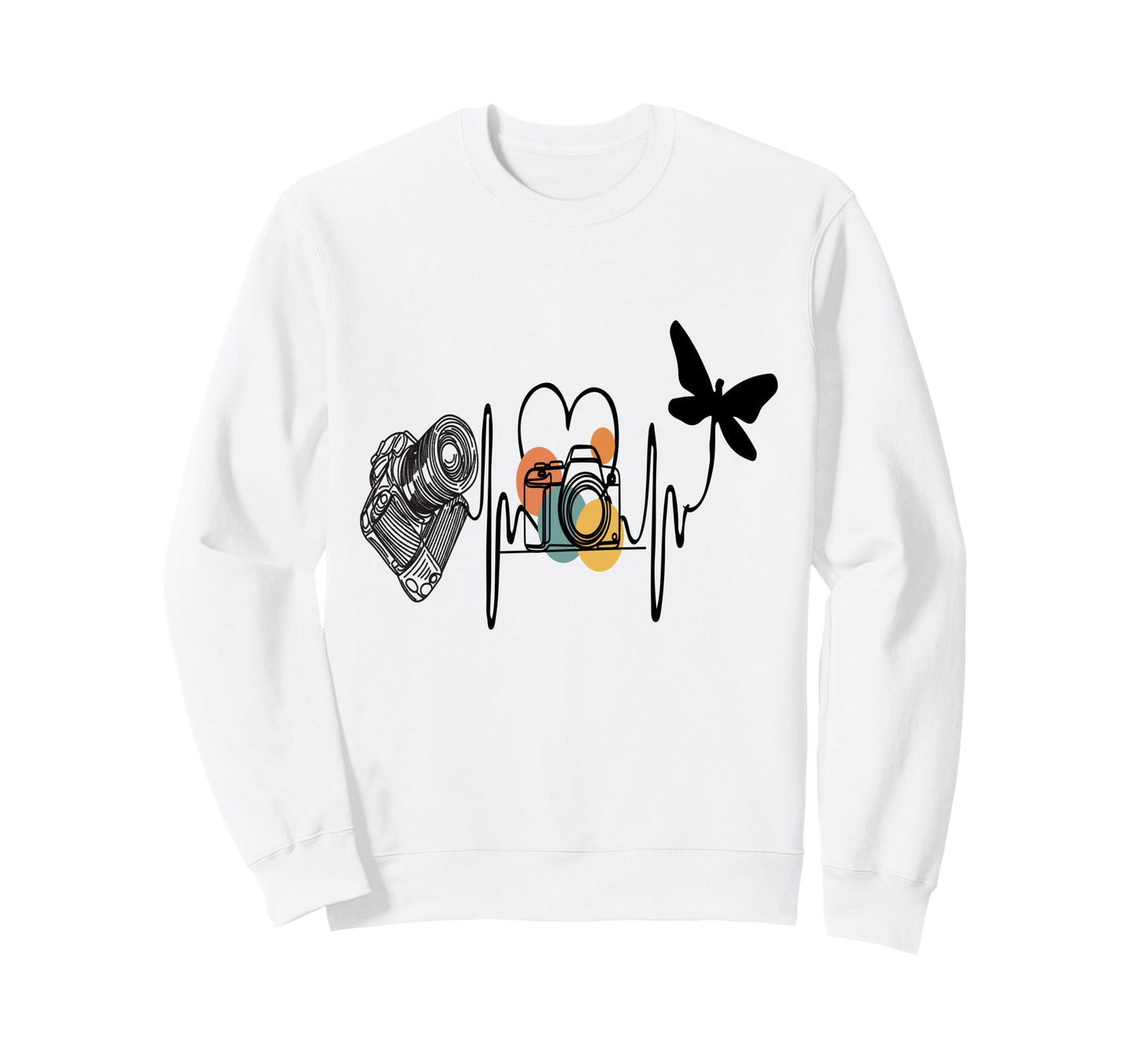 Womens Funny Camera Heartbeat Sweatshirt - Minimalist Print for Adults - T-Shirt, Sweatshirt, Hoodie