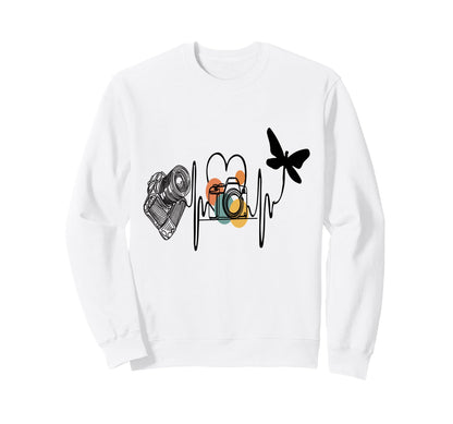 Womens Funny Camera Heartbeat Sweatshirt - Minimalist Print for Adults - T-Shirt, Sweatshirt, Hoodie