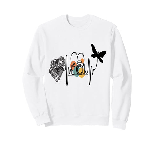 Womens Funny Camera Heartbeat Sweatshirt - Minimalist Print for Adults - T-Shirt, Sweatshirt, Hoodie