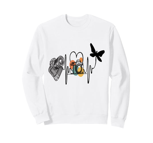 Womens Funny Camera Heartbeat Sweatshirt - Minimalist Print for Adults - T-Shirt, Sweatshirt, Hoodie