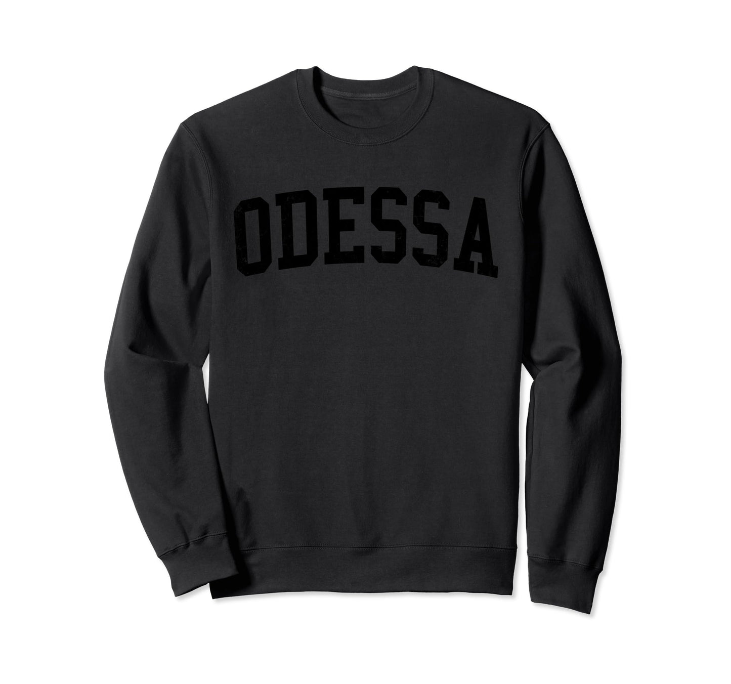 Odessa Tx Distressed Black Varsity Sweatshirt - Trendy Graphic Men Women - T-Shirt, Sweatshirt, Hoodie