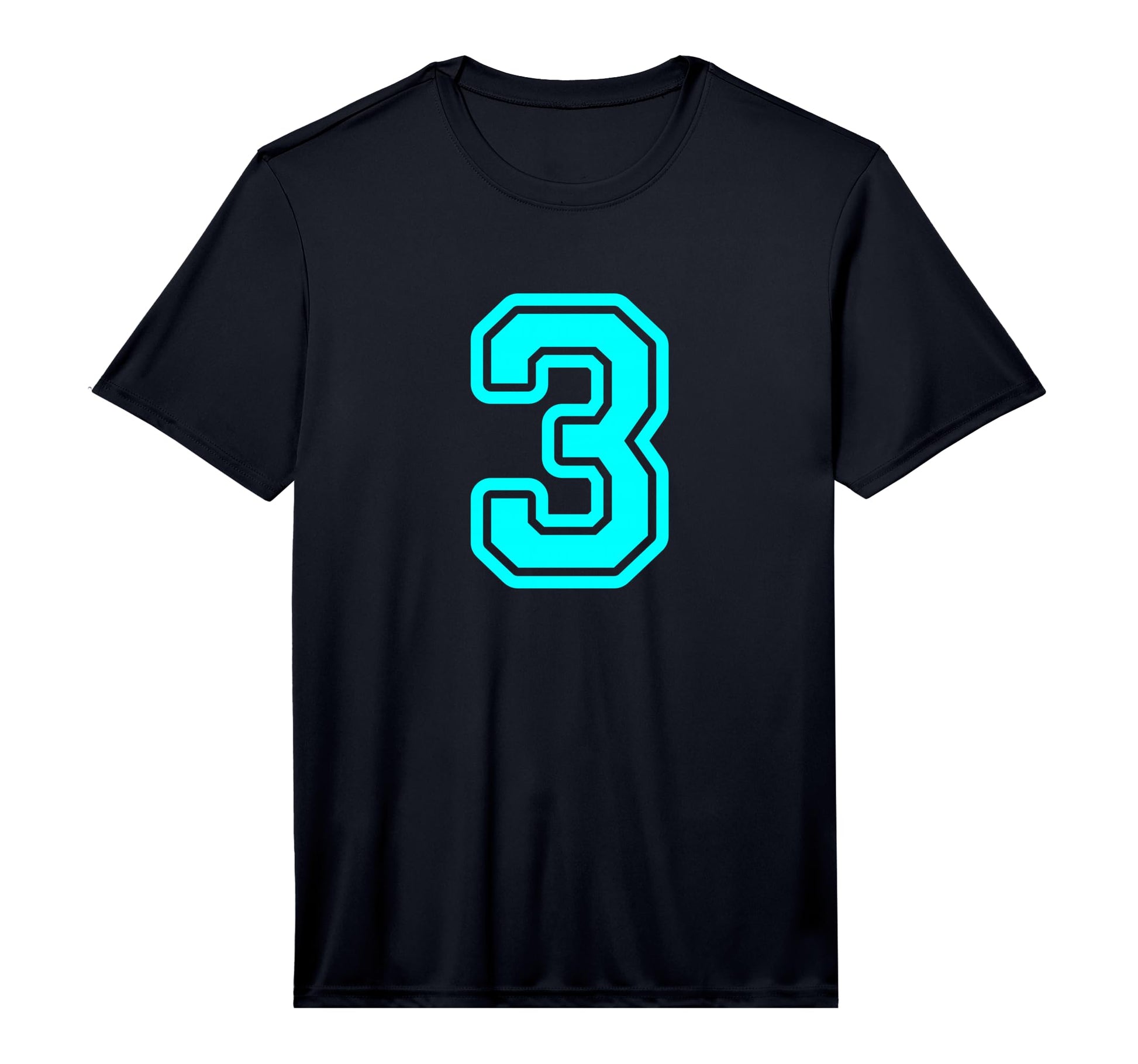 Number 3 Cyan Sports Team Varsity T-Shirt - Minimalist Print Men Women - T-Shirt, Sweatshirt, Hoodie