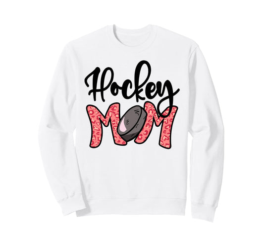 Hockey Mom Leopard Ice Hockey Sweatshirt - Minimalist Print for Adults - T-Shirt, Sweatshirt, Hoodie