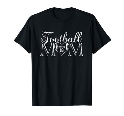 Football Mom Number 16 Football Heart 16 T-Shirt - Minimalist Print Unisex - T-Shirt, Sweatshirt, Hoodie
