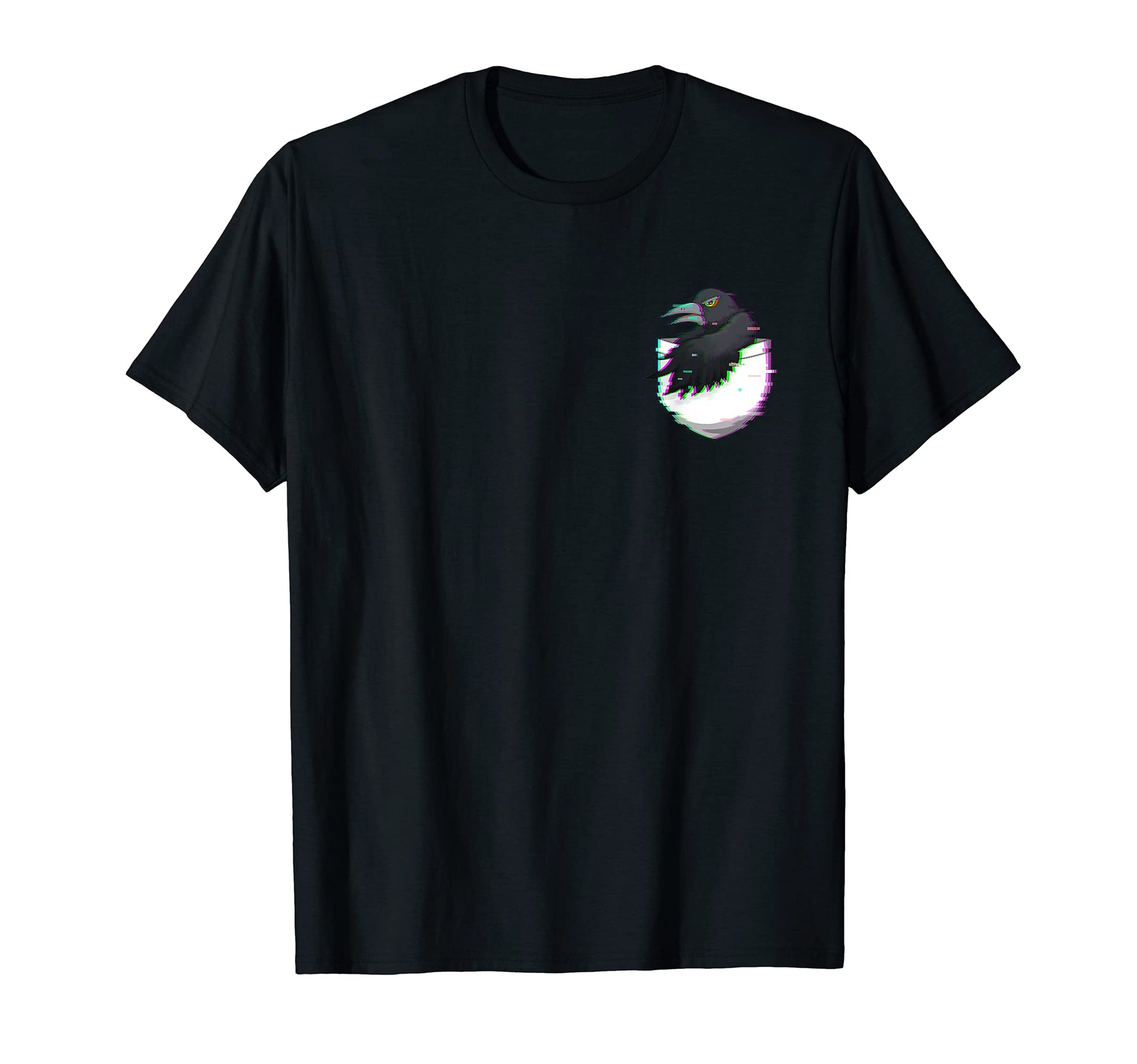 Raven Pocket Vaporwave Aesthetic Bird Black T-Shirt - Graphic Print Unisex - T-Shirt, Sweatshirt, Hoodie