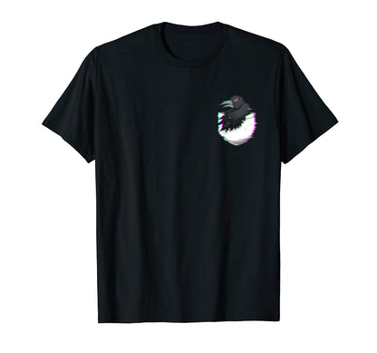 Raven Pocket Vaporwave Aesthetic Bird Black T-Shirt - Graphic Print Unisex - T-Shirt, Sweatshirt, Hoodie