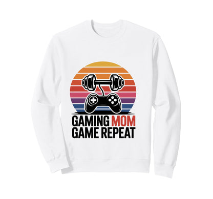 Gaming Mom Game Repeat Fitness Gamer Sweatshirt - Trendy Graphic for Adults - T-Shirt, Sweatshirt, Hoodie