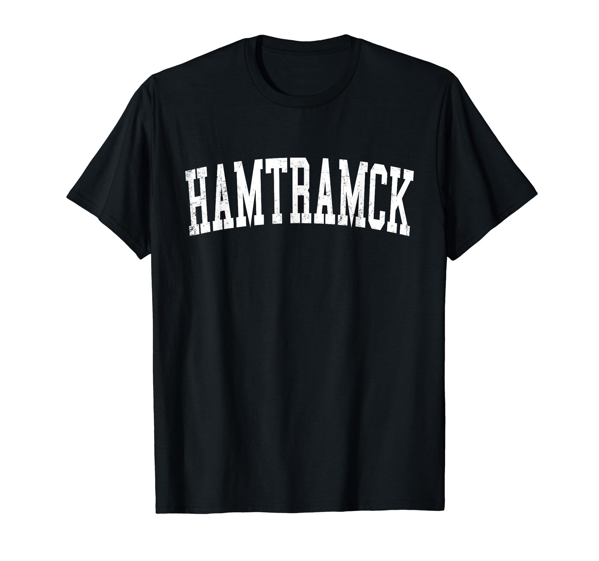 Hamtramck Mi Distressed White Varsity T-Shirt - Minimalist Print for Adults - T-Shirt, Sweatshirt, Hoodie