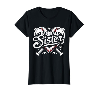 Baseball Sister Fan Heart Biggest Fan T-Shirt - Streetwear Style Men Women - T-Shirt, Sweatshirt, Hoodie