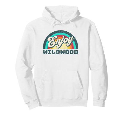 Enjoy Wildwood New Jersey Rainbow Hoodie - Fun Novelty Design for Adults - T-Shirt, Sweatshirt, Hoodie