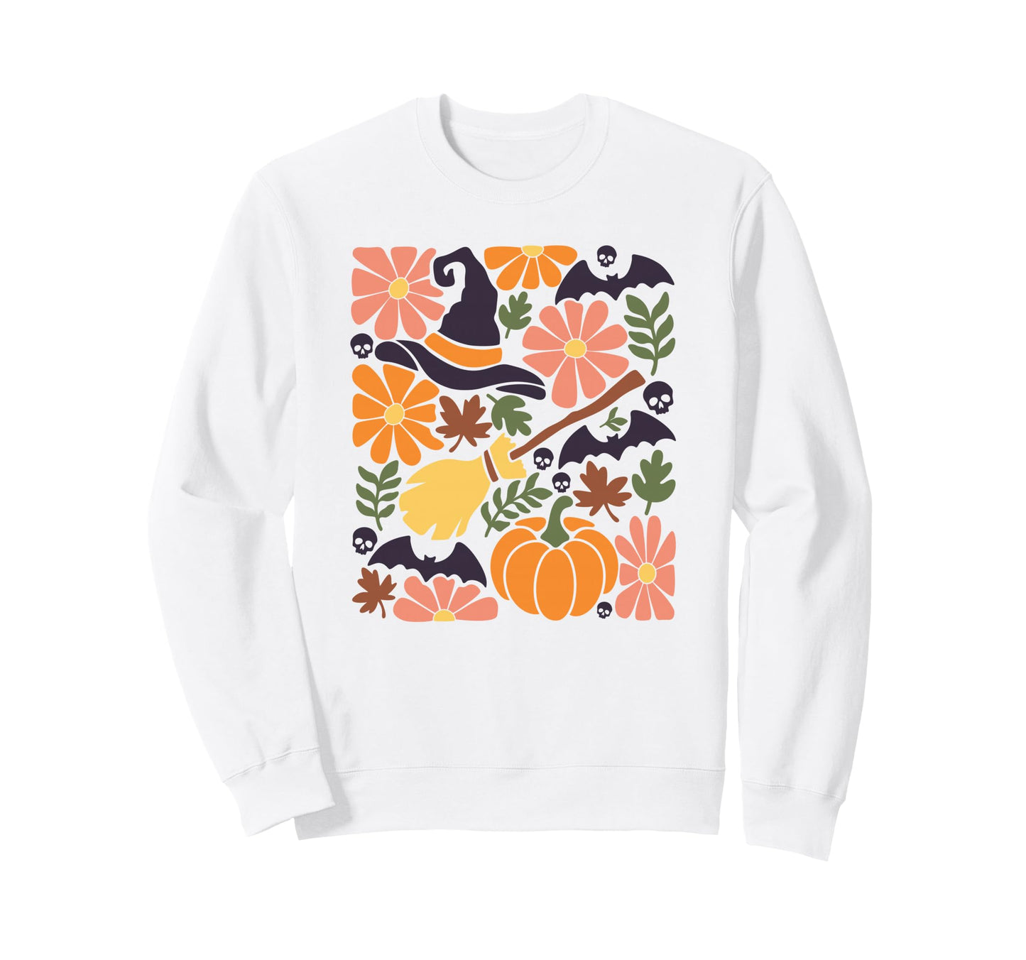 Halloween Boho Floral Witch Broom Sweatshirt - Aesthetic Graphic Men Women - T-Shirt, Sweatshirt, Hoodie