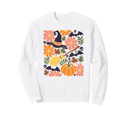 Halloween Boho Floral Witch Broom Sweatshirt - Aesthetic Graphic Men Women - T-Shirt, Sweatshirt, Hoodie