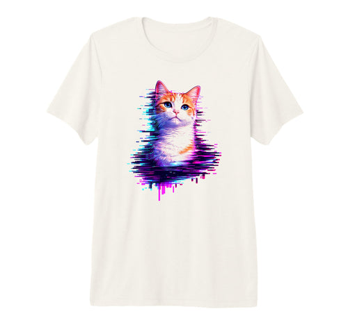 Vaporwave Glitch Cat Aesthetic Tri Blend T-Shirt - Graphic Print Unisex - T-Shirt, Sweatshirt, Hoodie