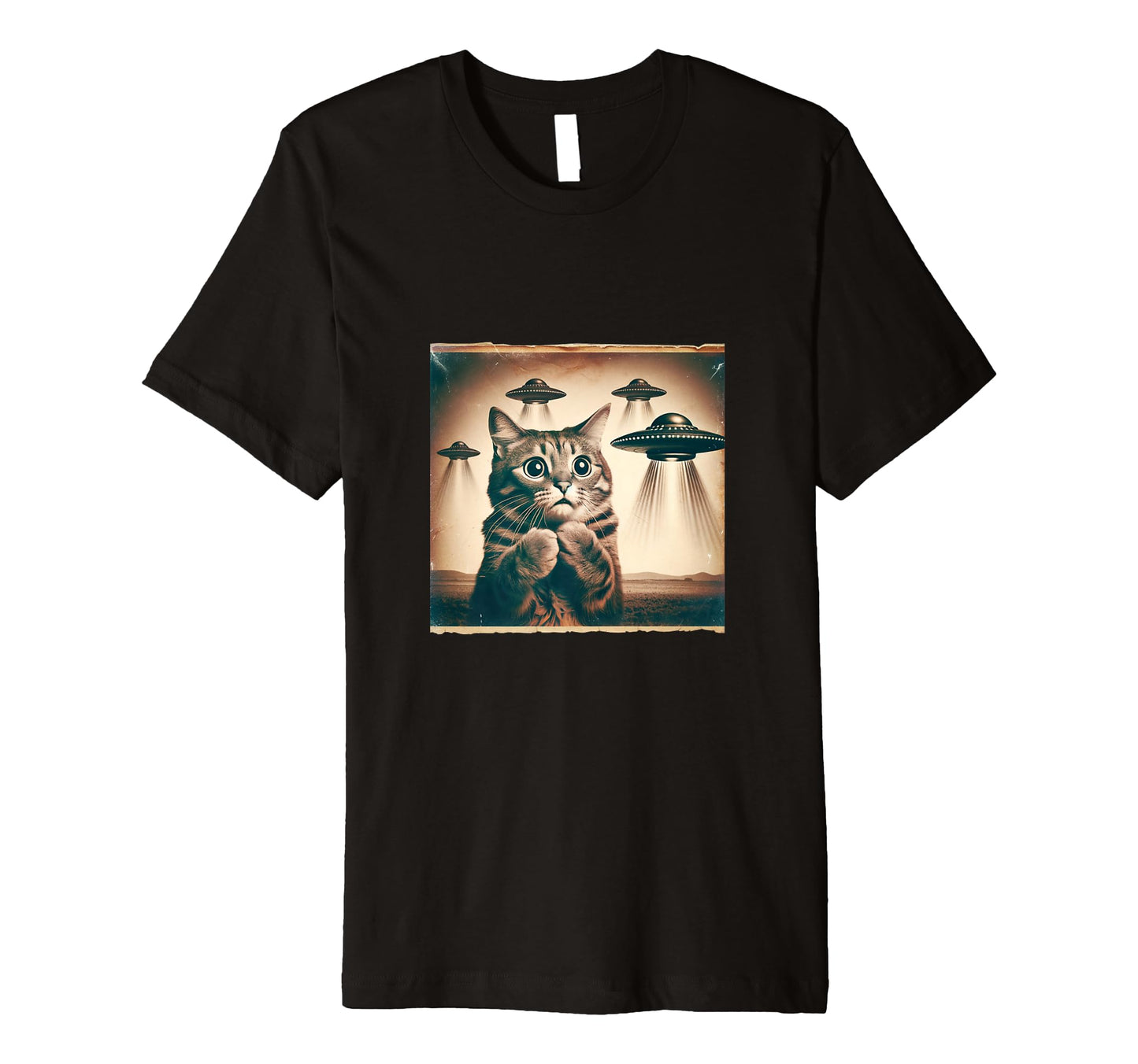 Spooked Cat Selfie Ufos Funny Startled T-Shirt - Novelty Apparel Unisex - T-Shirt, Sweatshirt, Hoodie