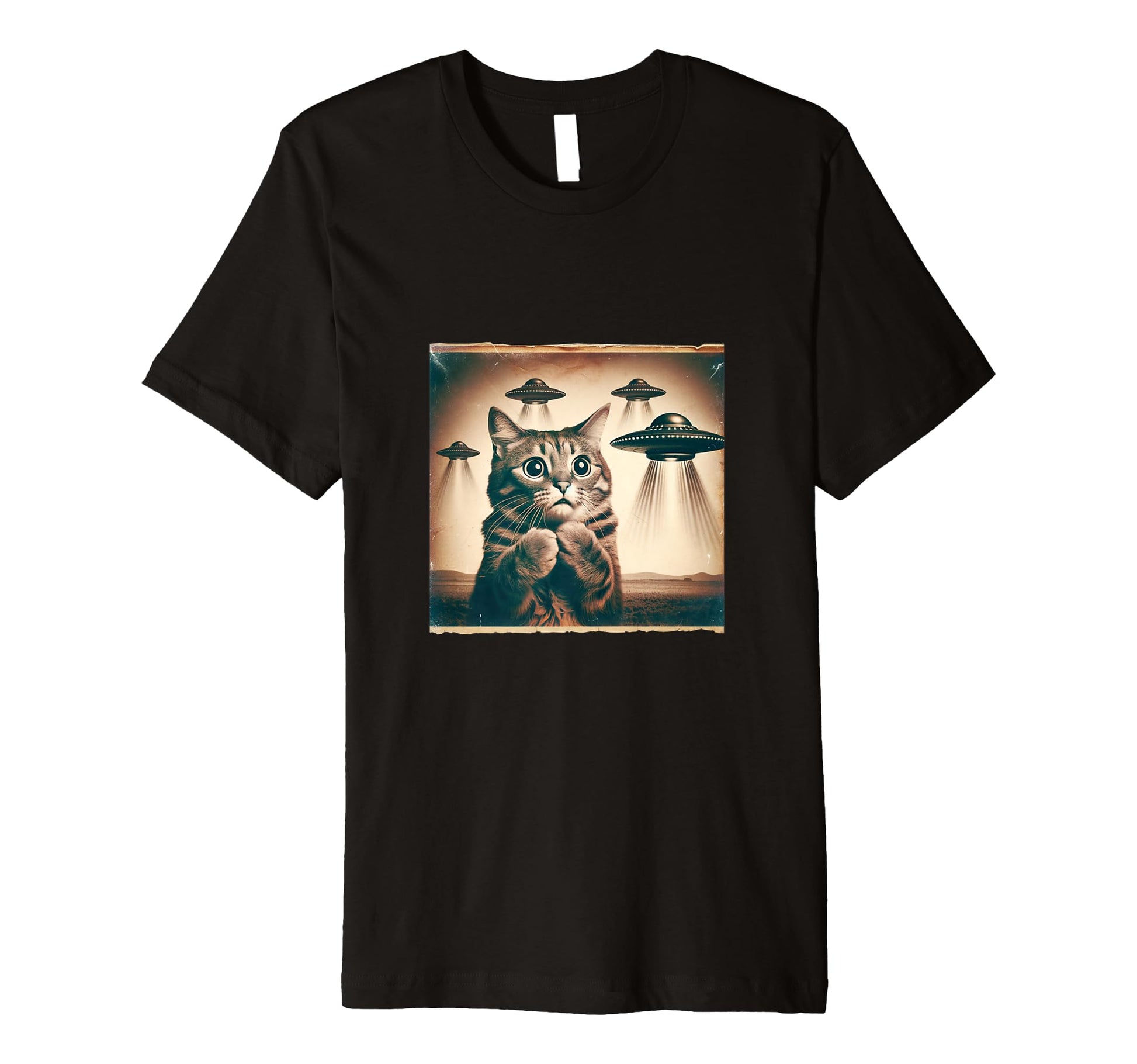 Spooked Cat Selfie Ufos Funny Startled T-Shirt - Novelty Apparel Unisex - T-Shirt, Sweatshirt, Hoodie