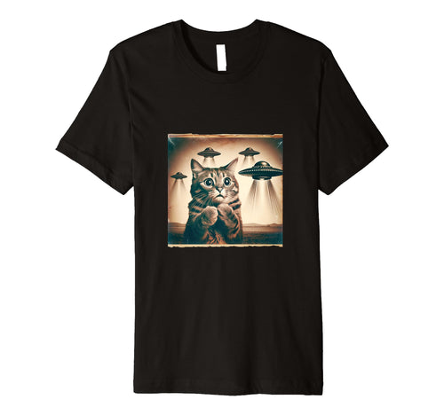 Spooked Cat Selfie Ufos Funny Startled T-Shirt - Novelty Apparel Unisex - T-Shirt, Sweatshirt, Hoodie