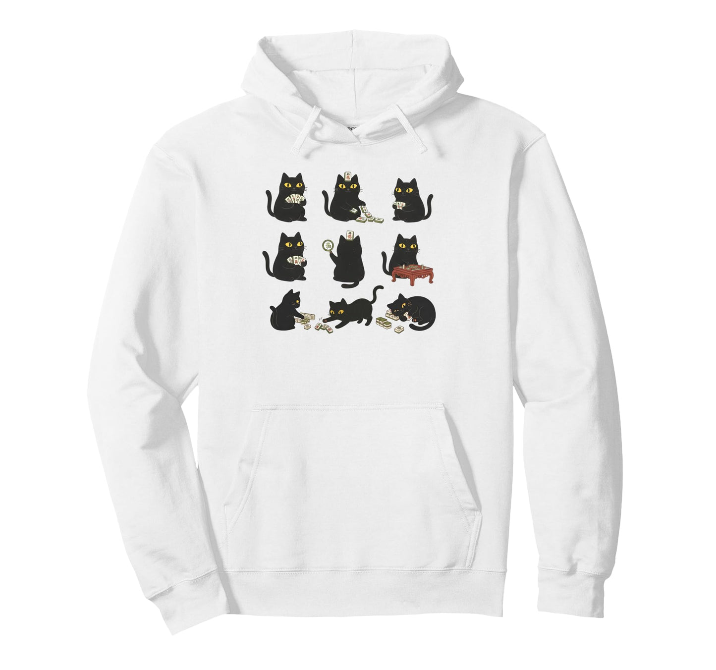 Black Cat Playing Mahjong Chinese Hoodie - Casual Everyday Wear for Adults - T-Shirt, Sweatshirt, Hoodie