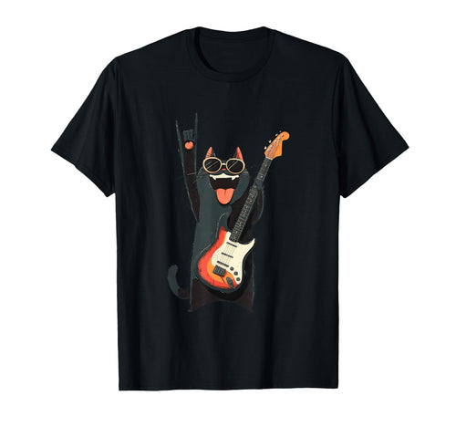 Cat Guitar Lover Rock Music T-Shirt - Novelty Apparel Men Women - T-Shirt, Sweatshirt, Hoodie
