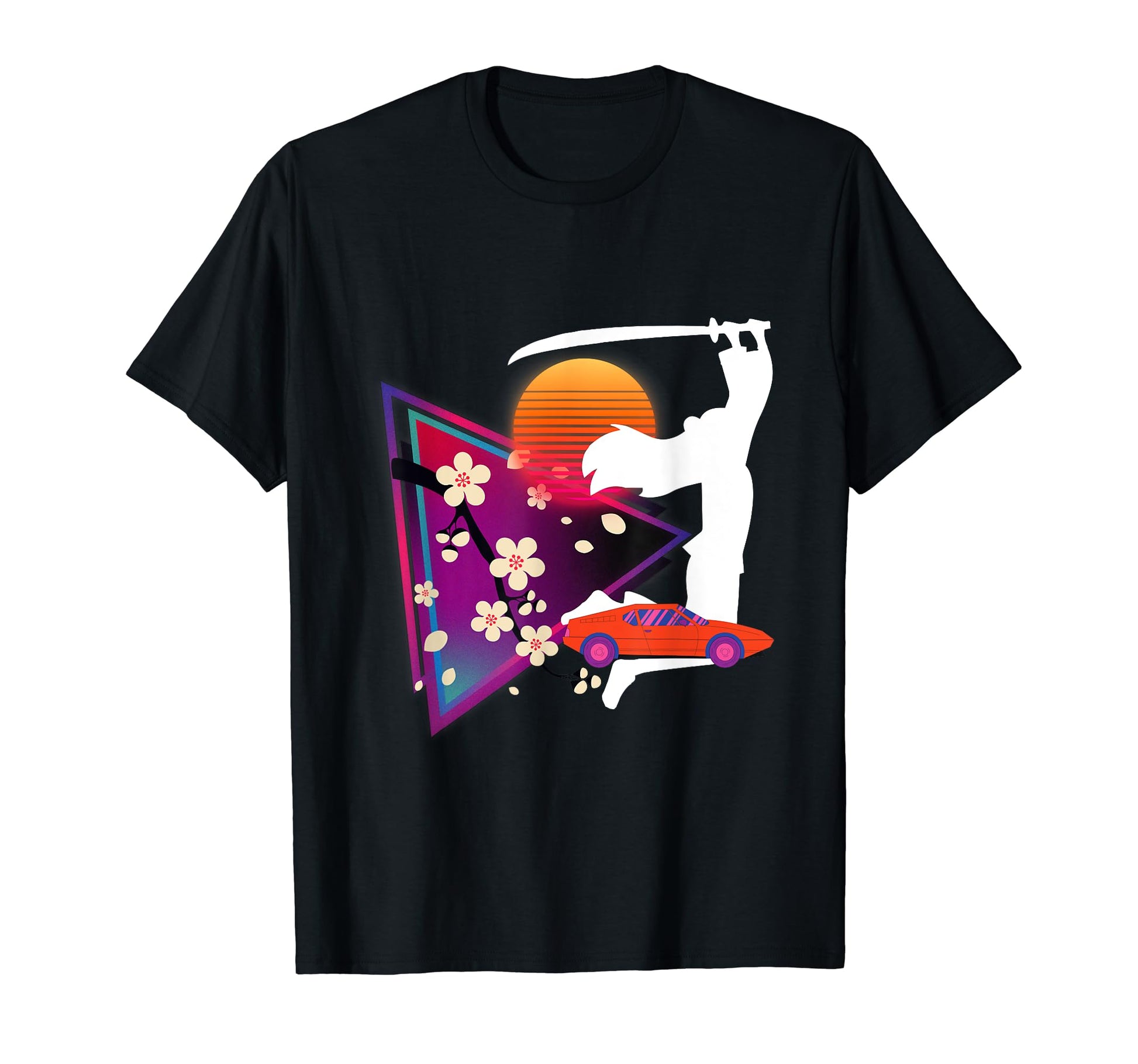 Samurai Japan Cherry Blossoms Vaporwave T-Shirt - Graphic Print Men Women - T-Shirt, Sweatshirt, Hoodie