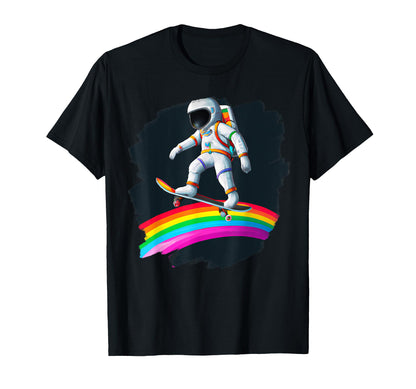 Astronaut Skateboarding Space Rainbow T-Shirt - Novelty Apparel Men Women - T-Shirt, Sweatshirt, Hoodie