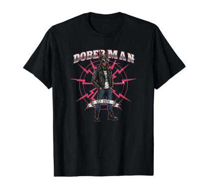 Doberman Dog Rocker Sunglasses Est 2024 T-Shirt - Graphic Print for Adults - T-Shirt, Sweatshirt, Hoodie
