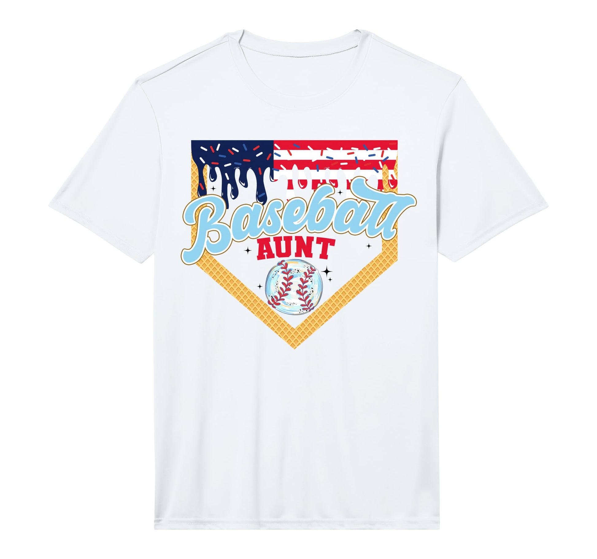 Baseball Aunt Ice Cream Drip American T-Shirt - Custom Art Print Men Women - T-Shirt, Sweatshirt, Hoodie