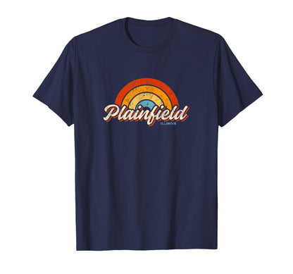 Plainfield Illinois Il Rainbow 70S T-Shirt - Fun Novelty Design for Adults - T-Shirt, Sweatshirt, Hoodie