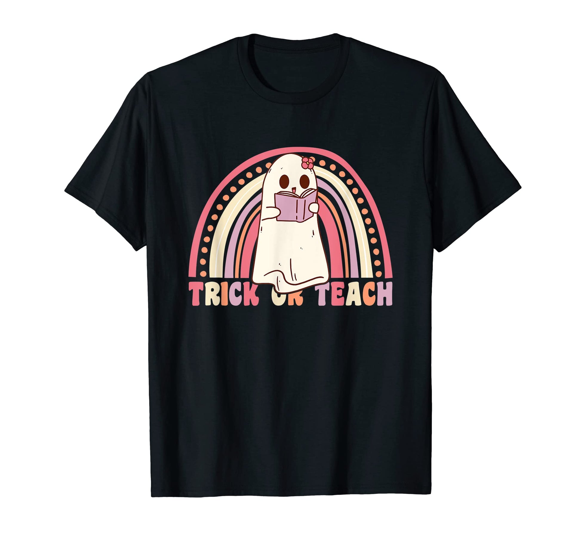 Trick Or Teach Groovy Ghost Rainbow T-Shirt - Novelty Apparel Men Women - T-Shirt, Sweatshirt, Hoodie