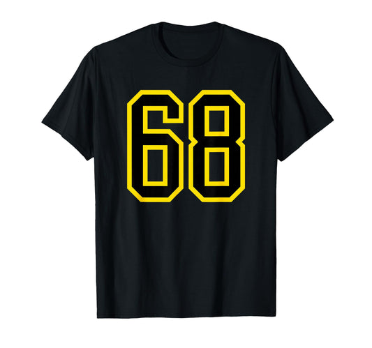 Yellow Black Sport Team Number 68 T-Shirt - Graphic Print Unisex - T-Shirt, Sweatshirt, Hoodie