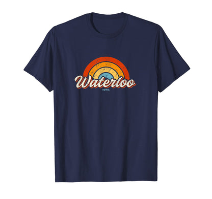 Waterloo Iowa Ia Rainbow 70S T-Shirt - Unique Graphic Unisex - T-Shirt, Sweatshirt, Hoodie