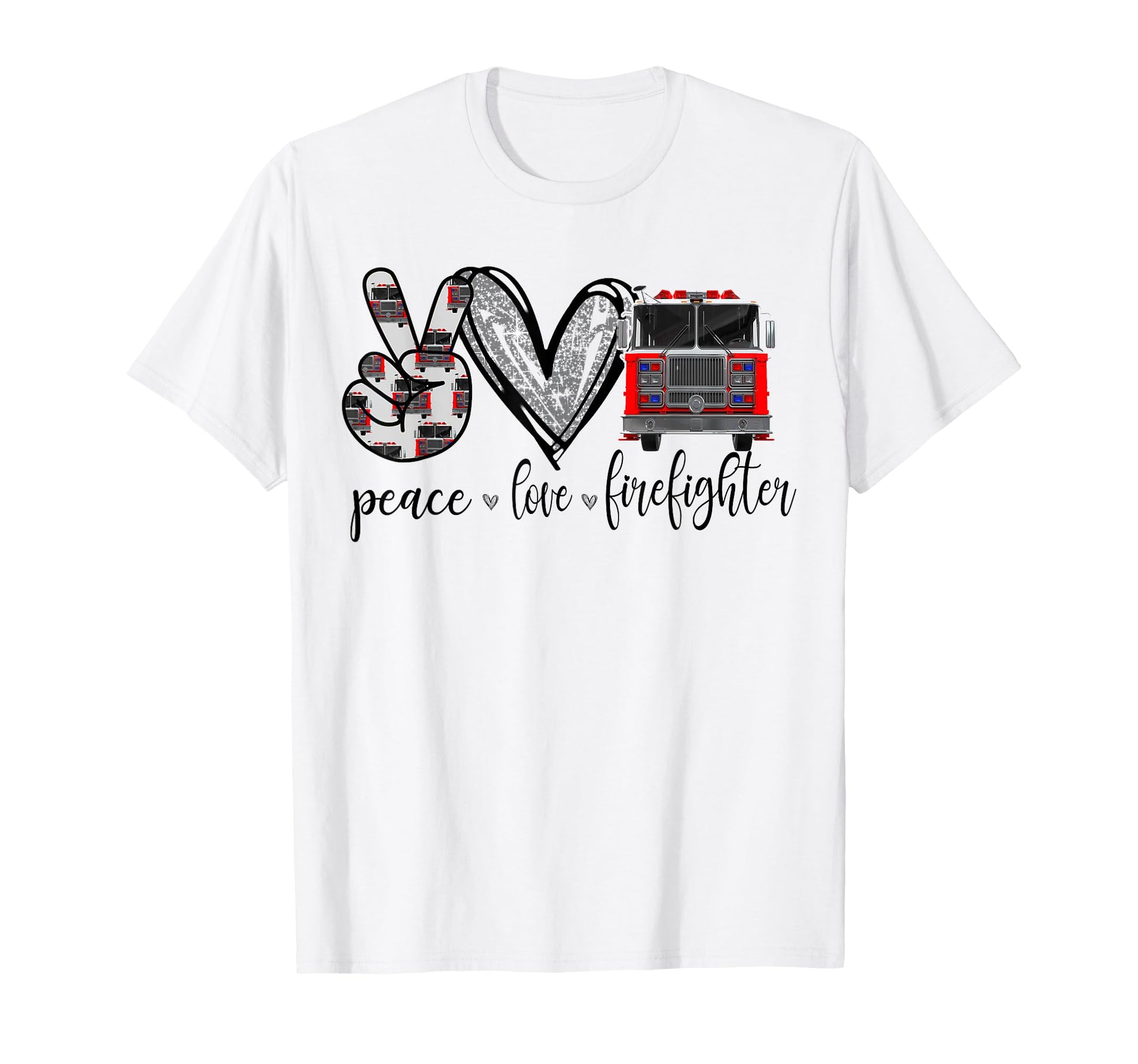 Peace Love Firefighter T-Shirt - Unique Graphic for Adults - T-Shirt, Sweatshirt, Hoodie