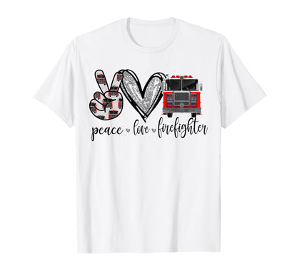 Peace Love Firefighter T-Shirt - Unique Graphic for Adults - T-Shirt, Sweatshirt, Hoodie