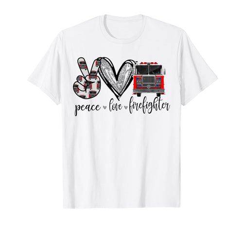 Peace Love Firefighter T-Shirt - Unique Graphic for Adults - T-Shirt, Sweatshirt, Hoodie