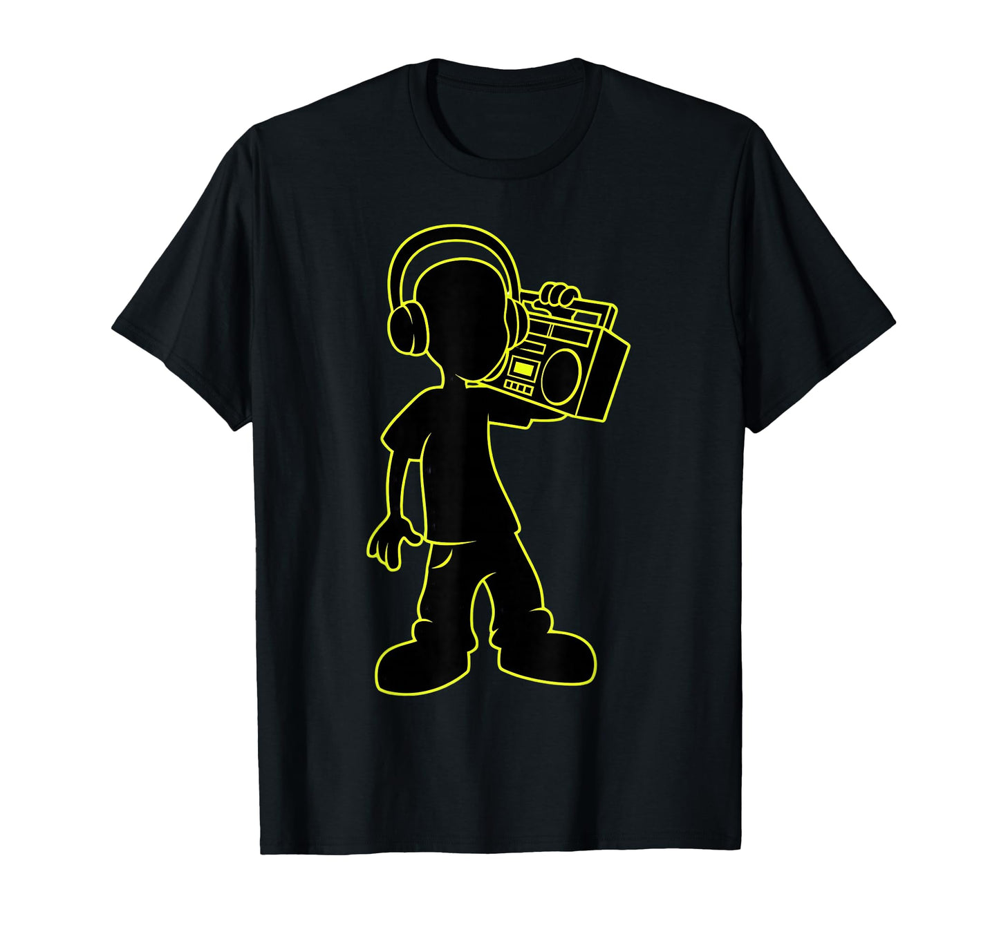 Neon Yellow Boombox Headphones Hip Hop T-Shirt - Novelty Apparel Men Women - T-Shirt, Sweatshirt, Hoodie