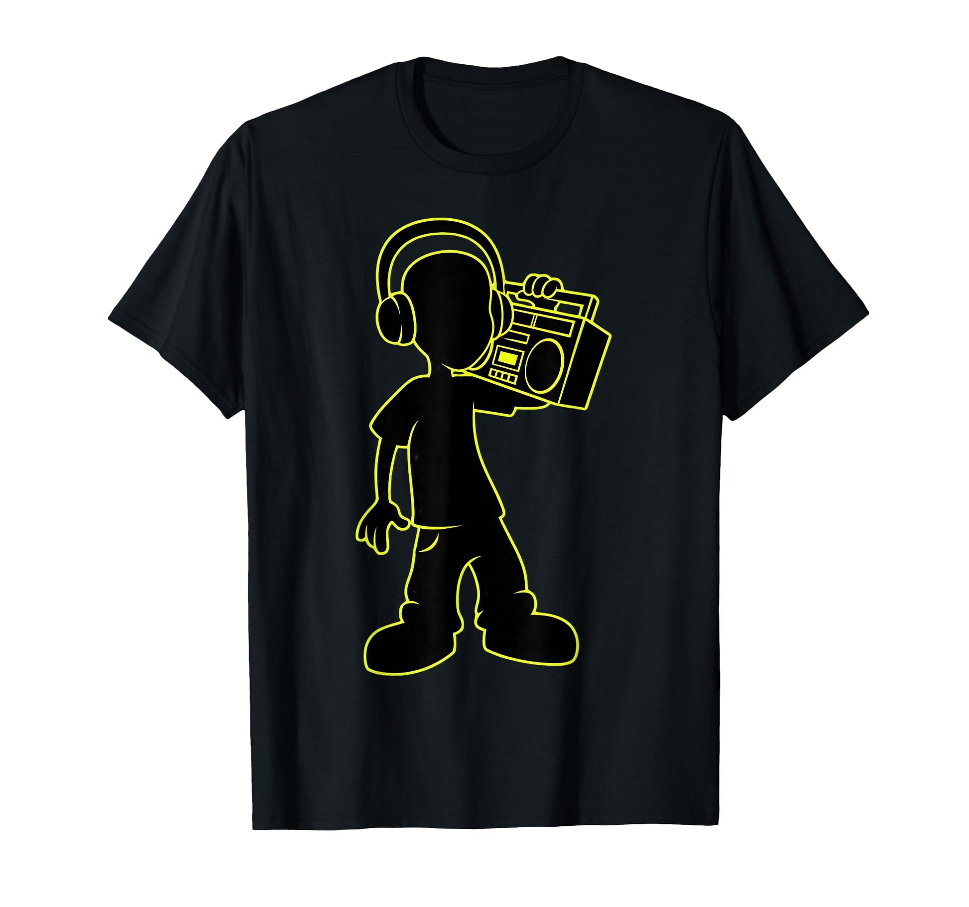 Neon Yellow Boombox Headphones Hip Hop T-Shirt - Novelty Apparel Men Women - T-Shirt, Sweatshirt, Hoodie