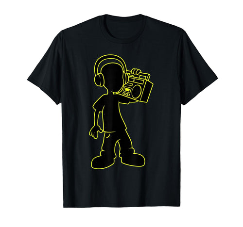 Neon Yellow Boombox Headphones Hip Hop T-Shirt - Novelty Apparel Men Women - T-Shirt, Sweatshirt, Hoodie