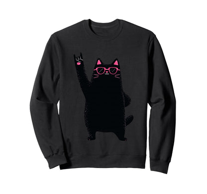 Cat Black Cat Rock And Roll Funny Sweatshirt - Casual Everyday Wear Unisex - T-Shirt, Sweatshirt, Hoodie