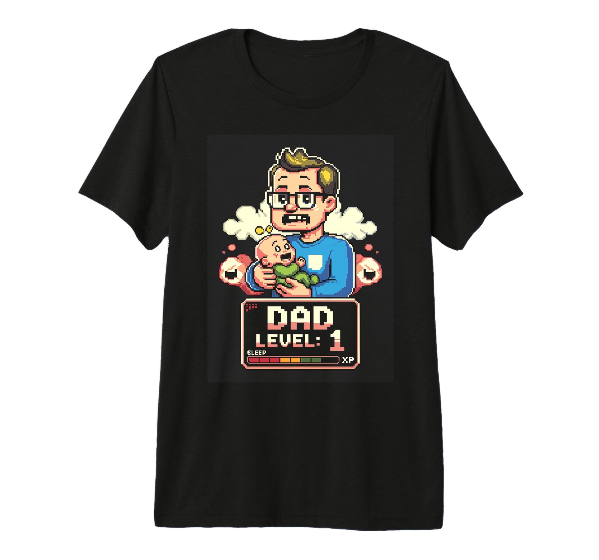 Dad Level 1 Funny Pixel Gamer Fathers Day T-Shirt - Novelty Apparel Unisex - T-Shirt, Sweatshirt, Hoodie
