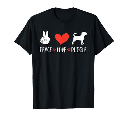 Funny Puggle Lover Peace Love Puggle T-Shirt - Minimalist Print Unisex - T-Shirt, Sweatshirt, Hoodie