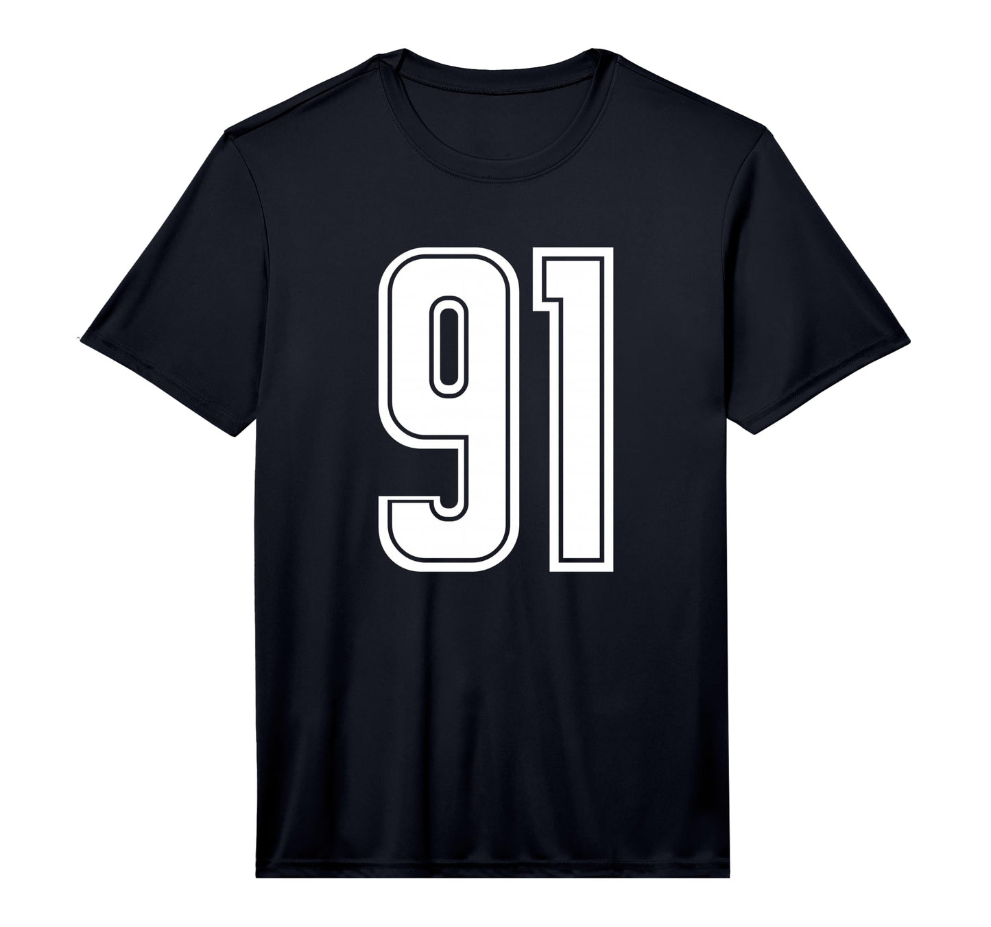 Number 91 White Sports Team Varsity T-Shirt - Novelty Apparel for Adults - T-Shirt, Sweatshirt, Hoodie