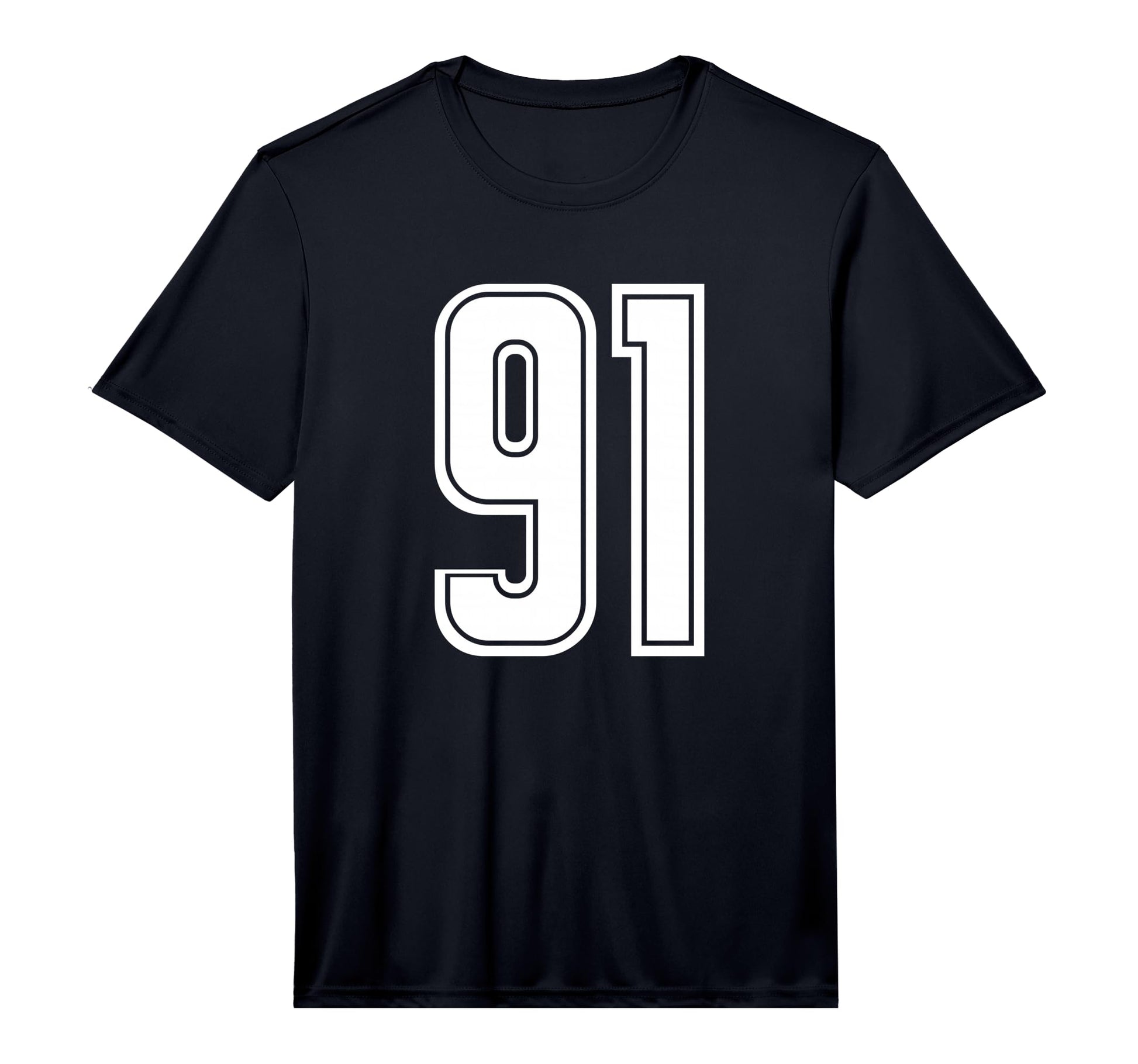 Number 91 White Sports Team Varsity T-Shirt - Novelty Apparel for Adults - T-Shirt, Sweatshirt, Hoodie