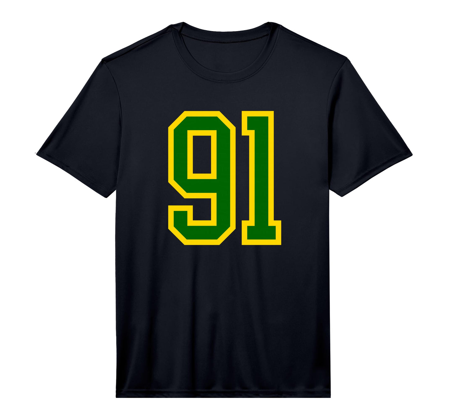 Green Yellow Sports Team Number 91 T-Shirt - Custom Art Print Men Women - T-Shirt, Sweatshirt, Hoodie