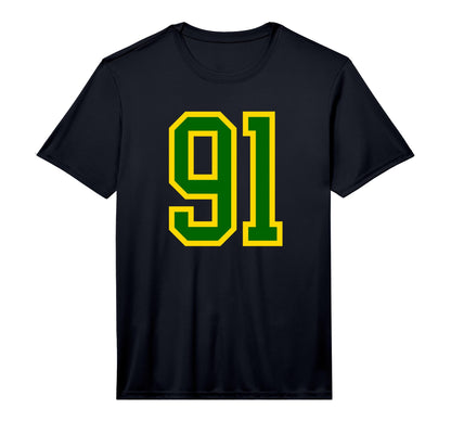 Green Yellow Sports Team Number 91 T-Shirt - Custom Art Print Men Women - T-Shirt, Sweatshirt, Hoodie