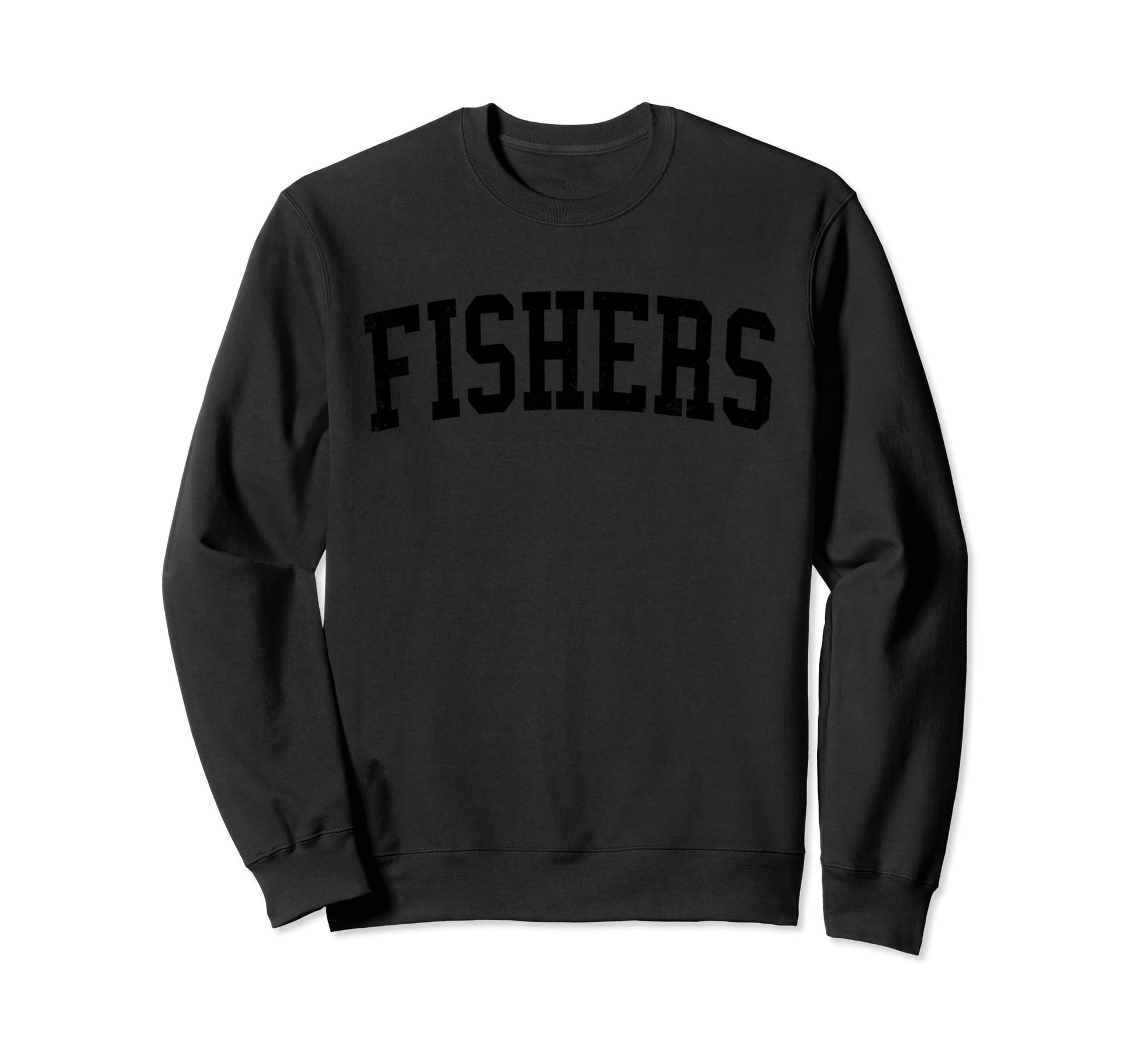 Fishers Distressed Black Varsity Sweatshirt - Trendy Graphic Unisex - T-Shirt, Sweatshirt, Hoodie