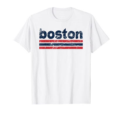 Boston Massachusetts Three Stripe T-Shirt - Novelty Apparel Unisex - T-Shirt, Sweatshirt, Hoodie