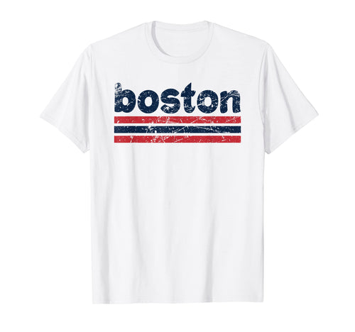 Boston Massachusetts Three Stripe T-Shirt - Novelty Apparel Unisex - T-Shirt, Sweatshirt, Hoodie