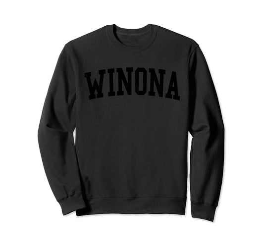 Winona Mn Distressed Black Varsity Sweatshirt - Novelty Apparel Unisex - T-Shirt, Sweatshirt, Hoodie
